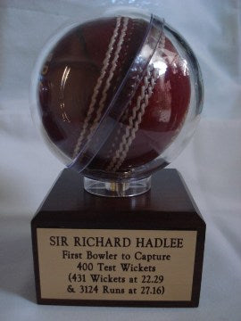 Mounted 'Trophy' signed cricket ball by Sir Richard